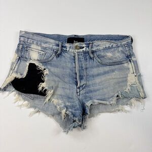 3X1 NYC Womens Y2K Mid Rise Distressed Denim Cutoff Shorts Blue Size 25